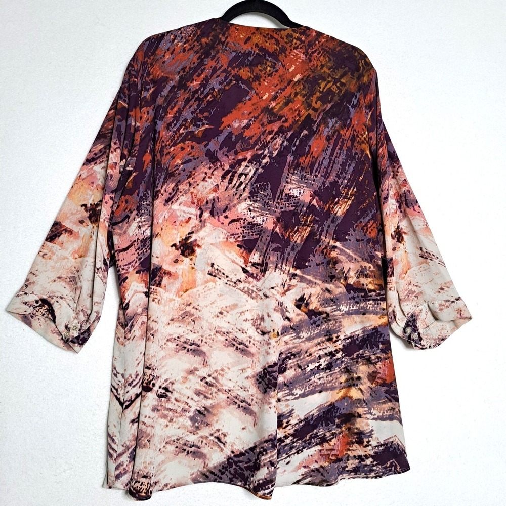 Rose Olive Womens 4X Purple‎ Orange Abstract Print VNeck Tunic Blouse 3/4 Sleeve - Picture 4 of 12